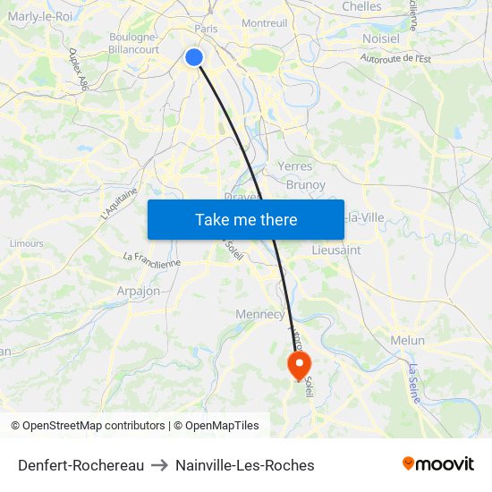 Denfert-Rochereau to Nainville-Les-Roches map