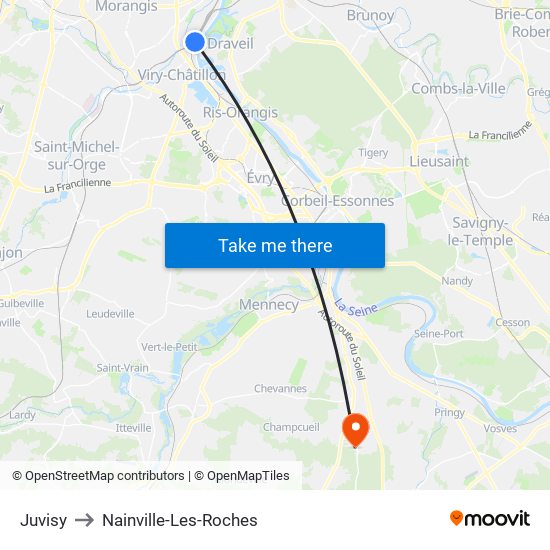Juvisy to Nainville-Les-Roches map