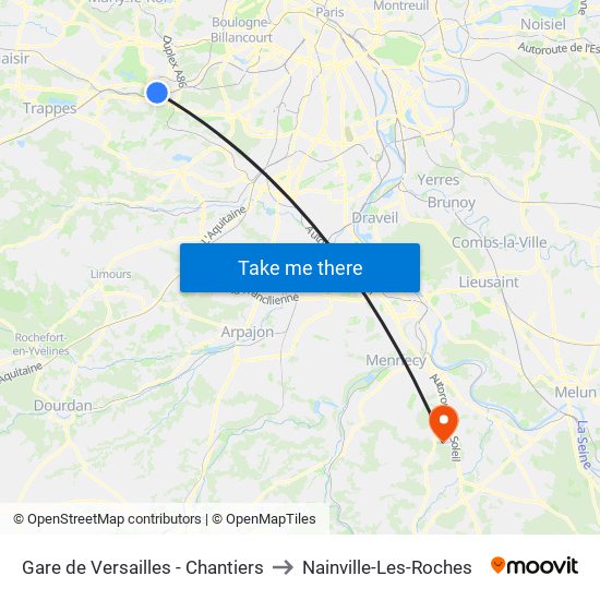 Gare de Versailles - Chantiers to Nainville-Les-Roches map