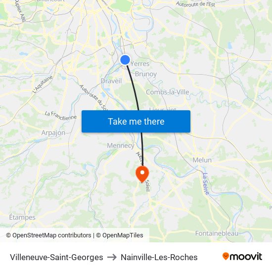 Villeneuve-Saint-Georges to Nainville-Les-Roches map