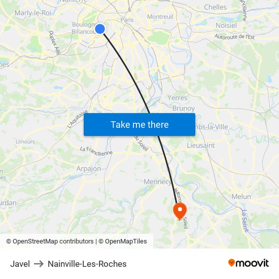 Javel to Nainville-Les-Roches map