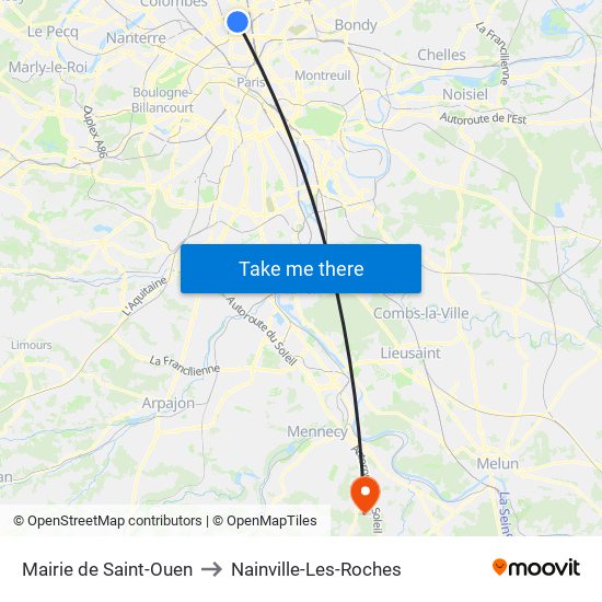 Mairie de Saint-Ouen to Nainville-Les-Roches map