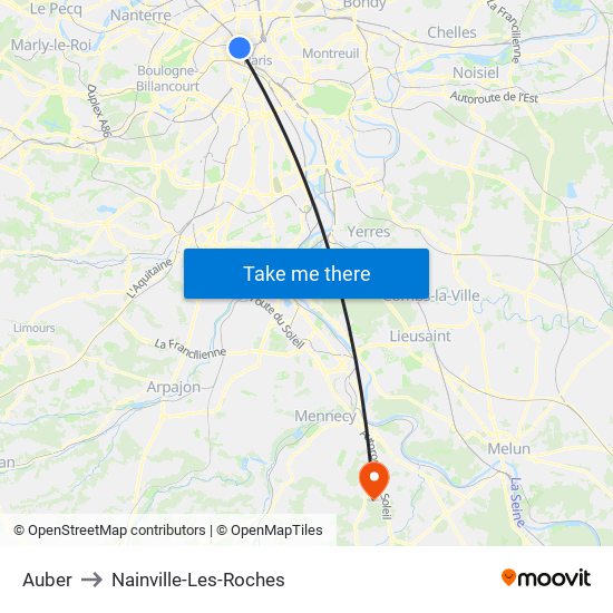 Auber to Nainville-Les-Roches map