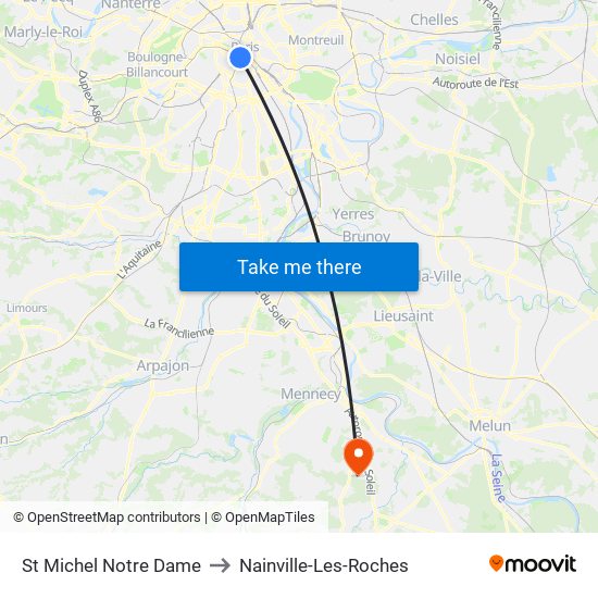 St Michel Notre Dame to Nainville-Les-Roches map