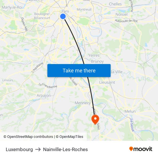 Luxembourg to Nainville-Les-Roches map