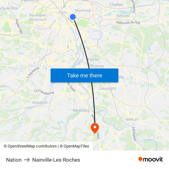 Nation to Nainville-Les-Roches map