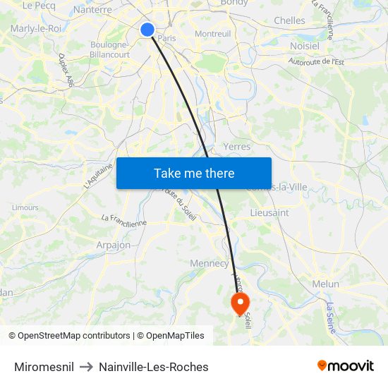 Miromesnil to Nainville-Les-Roches map