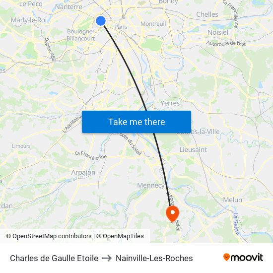 Charles de Gaulle Etoile to Nainville-Les-Roches map