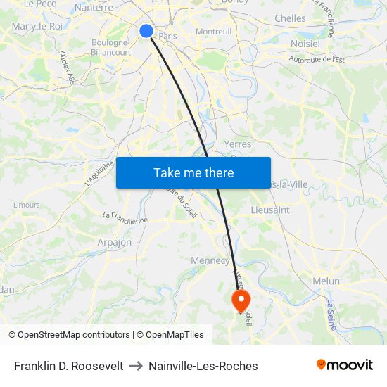 Franklin D. Roosevelt to Nainville-Les-Roches map