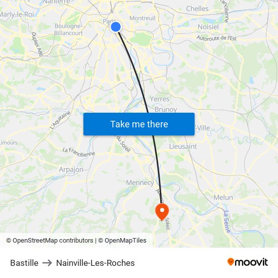 Bastille to Nainville-Les-Roches map