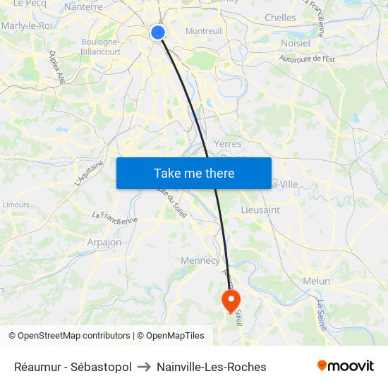 Réaumur - Sébastopol to Nainville-Les-Roches map
