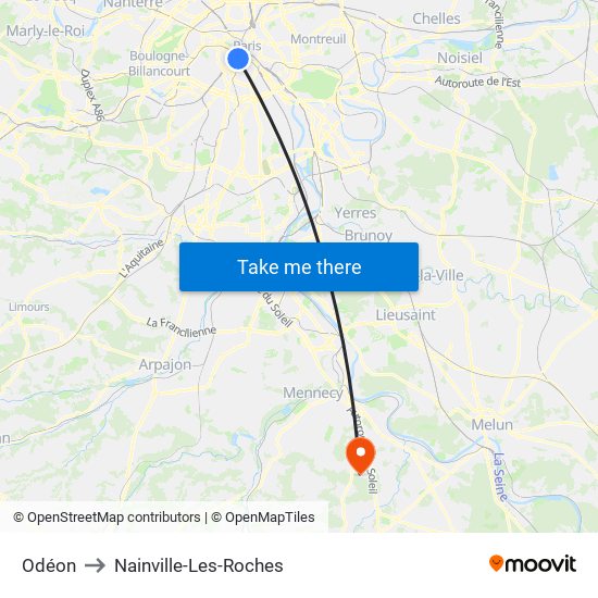 Odéon to Nainville-Les-Roches map