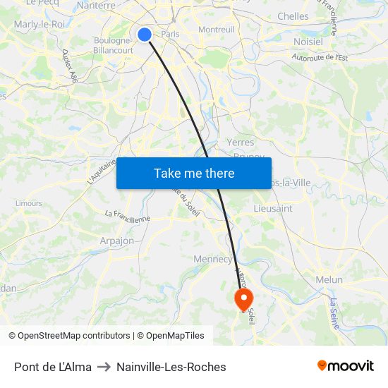 Pont de L'Alma to Nainville-Les-Roches map