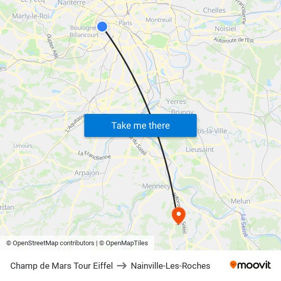 Champ de Mars Tour Eiffel to Nainville-Les-Roches map