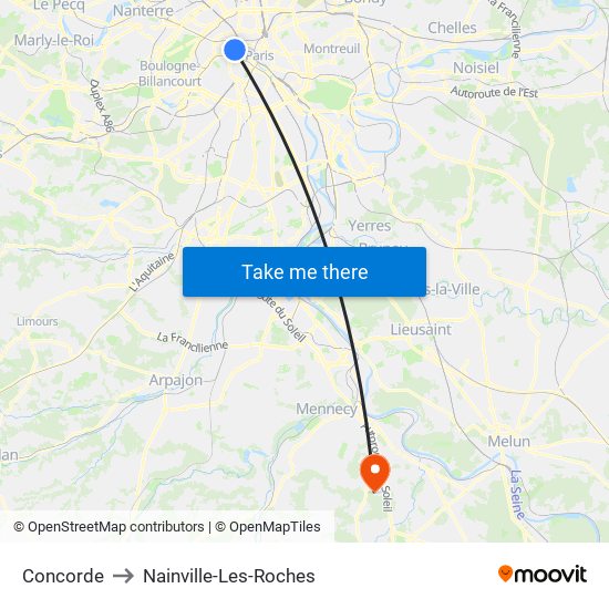 Concorde to Nainville-Les-Roches map