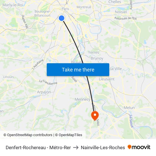 Denfert-Rochereau - Métro-Rer to Nainville-Les-Roches map