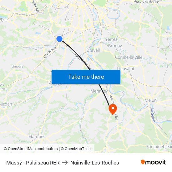 Massy - Palaiseau RER to Nainville-Les-Roches map