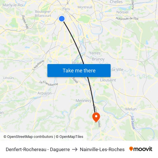 Denfert-Rochereau - Daguerre to Nainville-Les-Roches map
