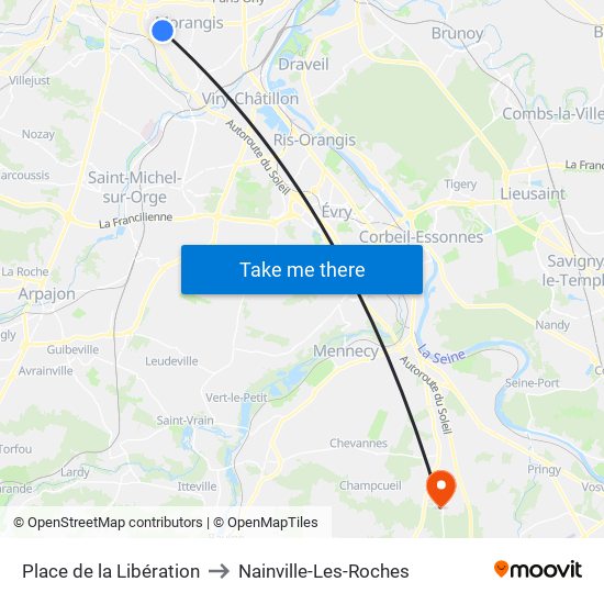 Place de la Libération to Nainville-Les-Roches map