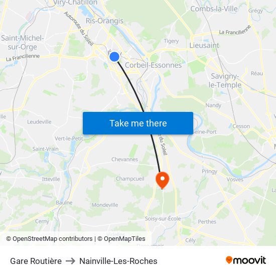 Gare Routière to Nainville-Les-Roches map