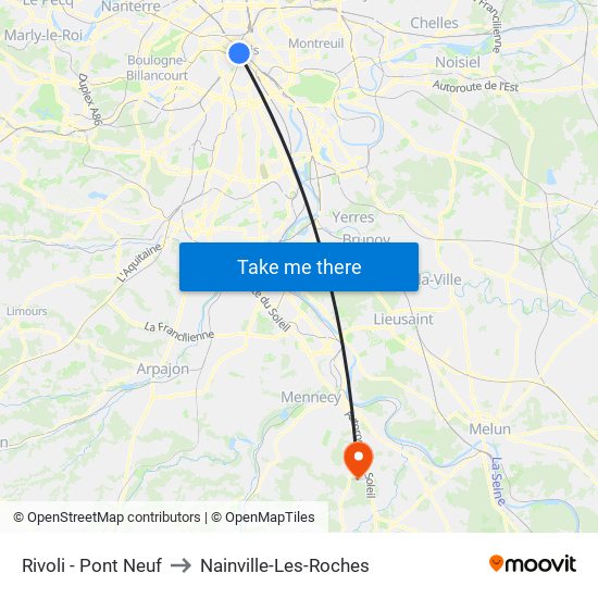 Rivoli - Pont Neuf to Nainville-Les-Roches map