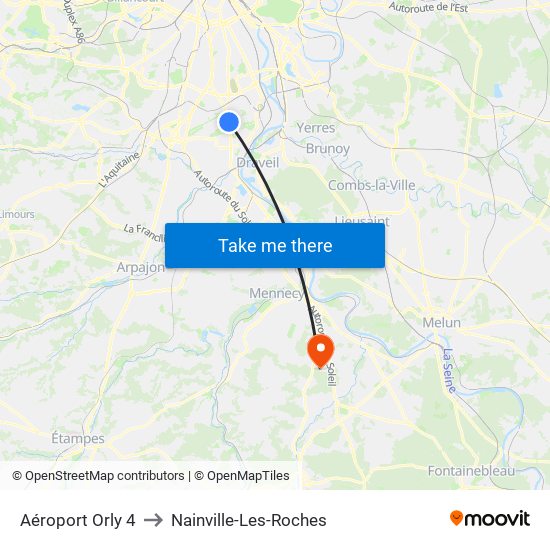 Aéroport Orly 4 to Nainville-Les-Roches map