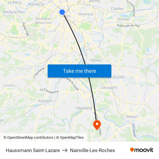Haussmann Saint-Lazare to Nainville-Les-Roches map