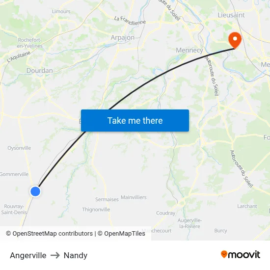 Angerville to Nandy map
