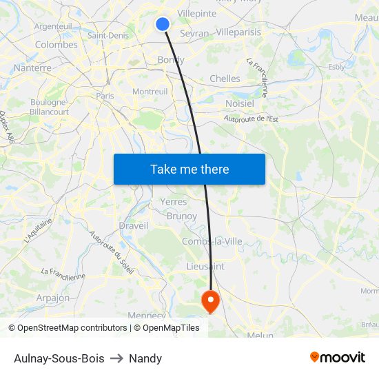 Aulnay-Sous-Bois to Nandy map