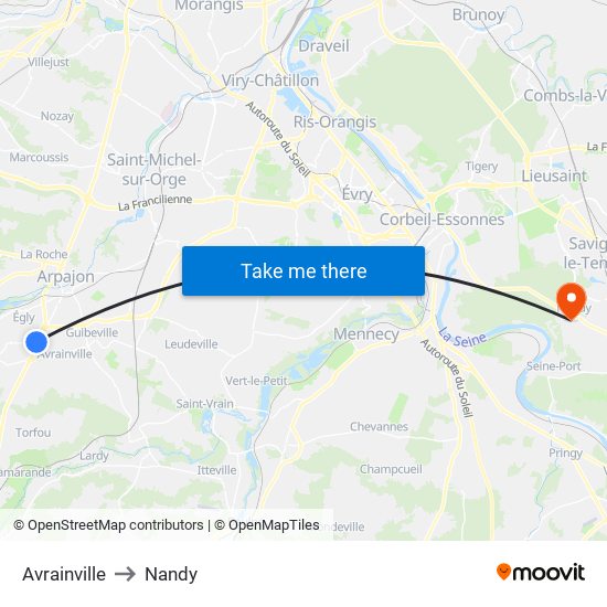 Avrainville to Nandy map
