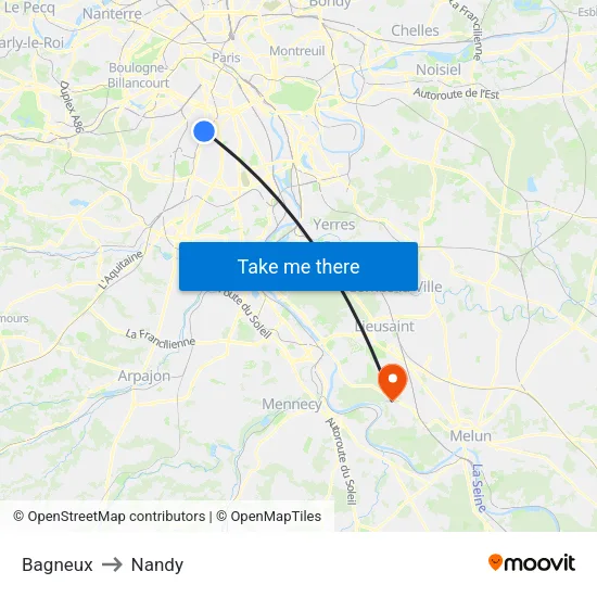 Bagneux to Nandy map