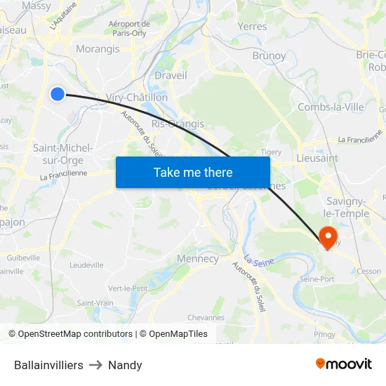 Ballainvilliers to Nandy map