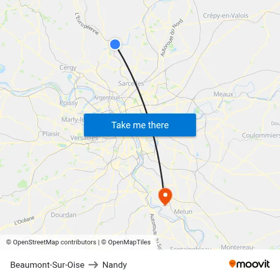 Beaumont-Sur-Oise to Nandy map