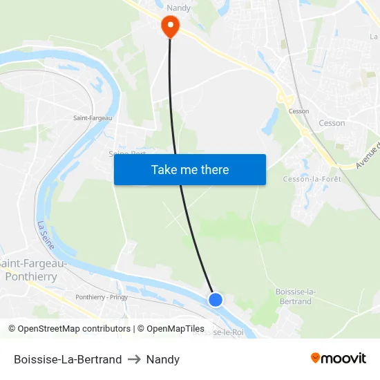 Boissise-La-Bertrand to Nandy map
