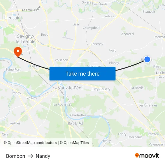 Bombon to Nandy map