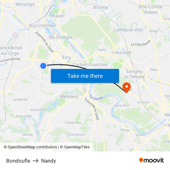 Bondoufle to Nandy map