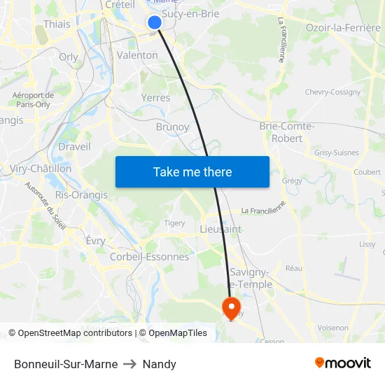 Bonneuil-Sur-Marne to Nandy map