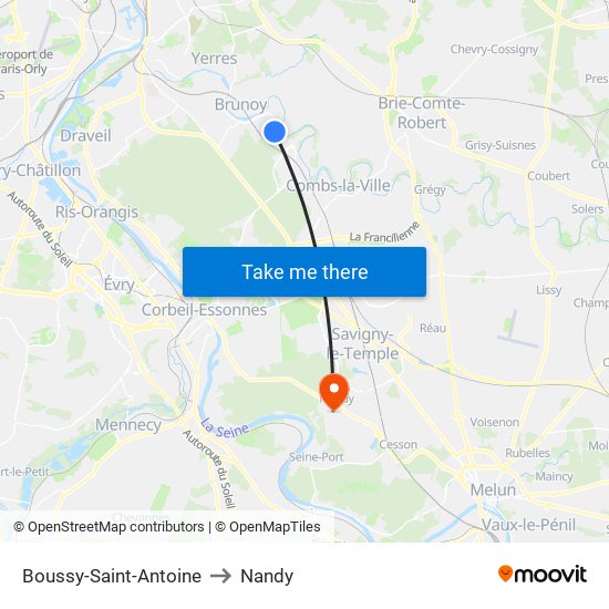 Boussy-Saint-Antoine to Nandy map