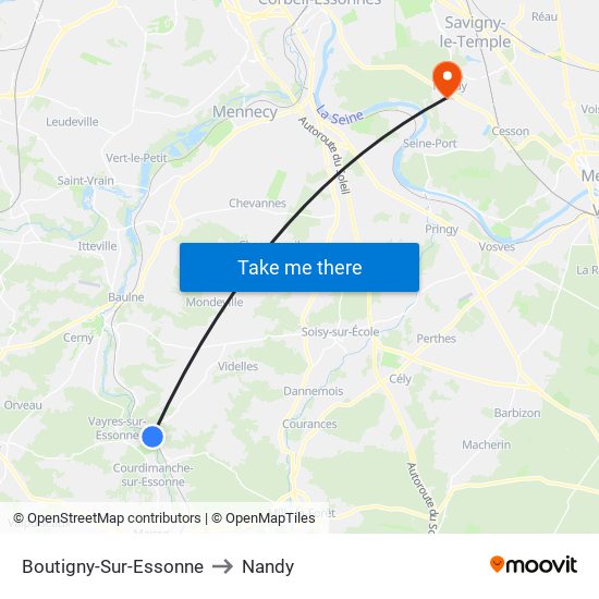 Boutigny-Sur-Essonne to Nandy map