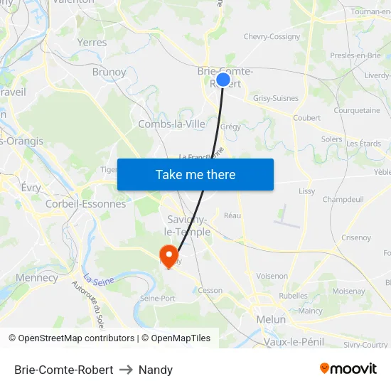 Brie-Comte-Robert to Nandy map