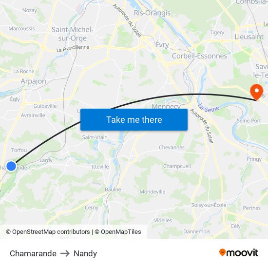 Chamarande to Nandy map