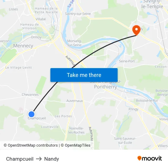 Champcueil to Nandy map