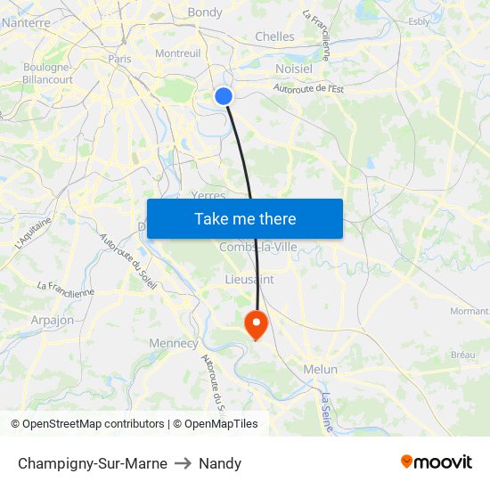 Champigny-Sur-Marne to Nandy map