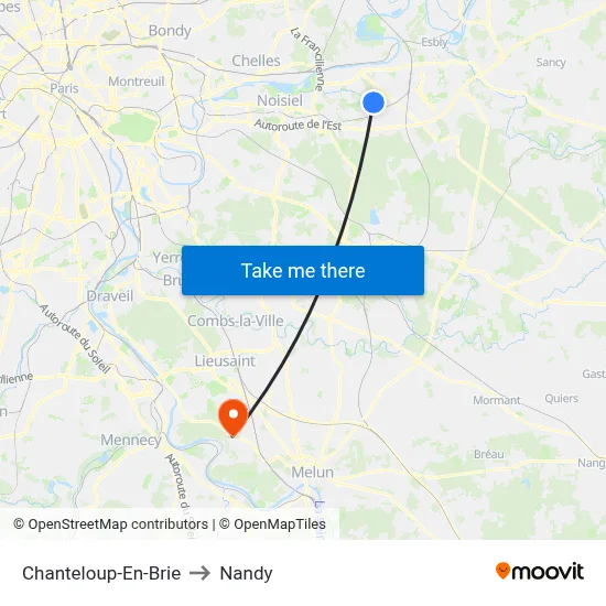 Chanteloup-En-Brie to Nandy map