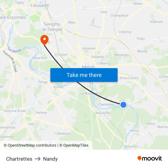 Chartrettes to Nandy map