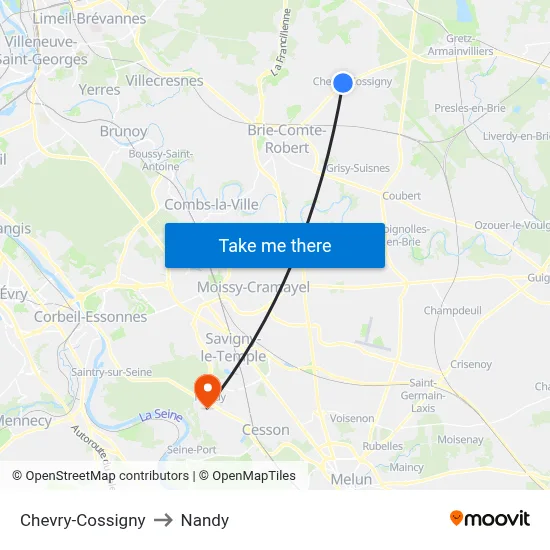 Chevry-Cossigny to Nandy map