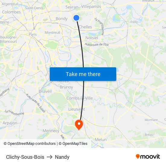 Clichy-Sous-Bois to Nandy map