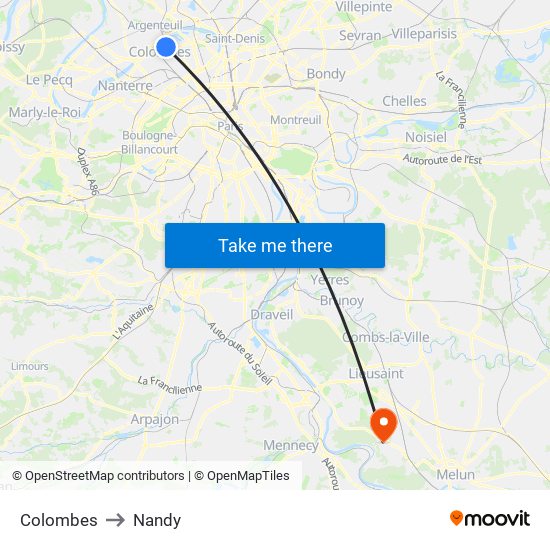 Colombes to Nandy map