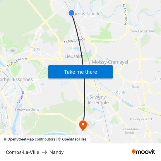 Combs-La-Ville to Nandy map