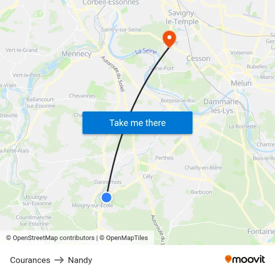 Courances to Nandy map